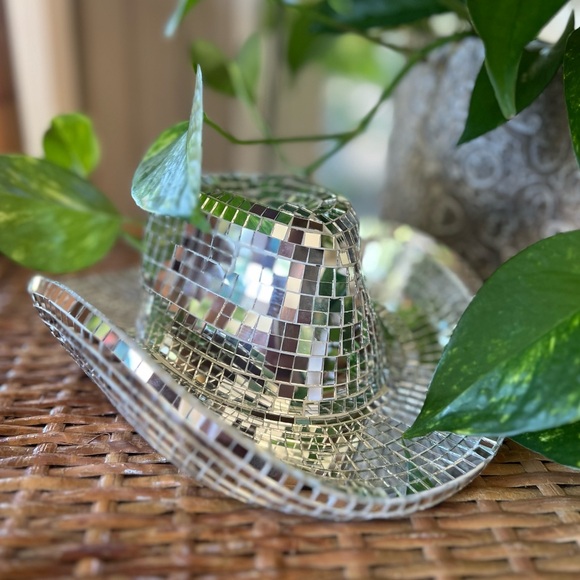 Ceramic Mirrored Disco Cowboy Hat Decor - Picture 2 of 8